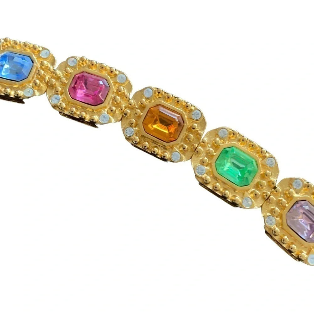 KJL Kenneth Jay Lane Multi Color Cut Glass Crystal Bracelet - Picture 4 of 9